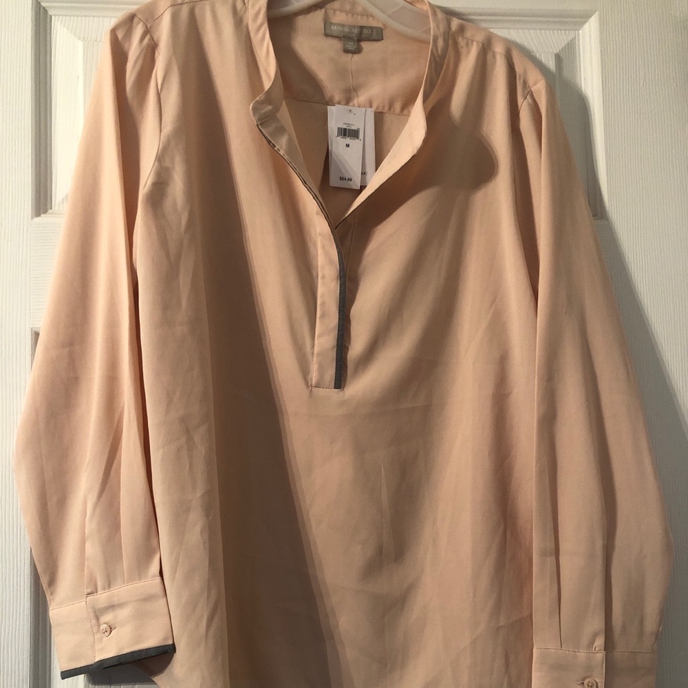 Banana Republic Factory pink blouse/ gray piping